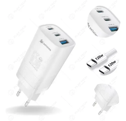 Carregador Rápido Dual USB-C+A 65W - Tecnologia GaN, Design Elegante e Versátil - CR-GAN65W