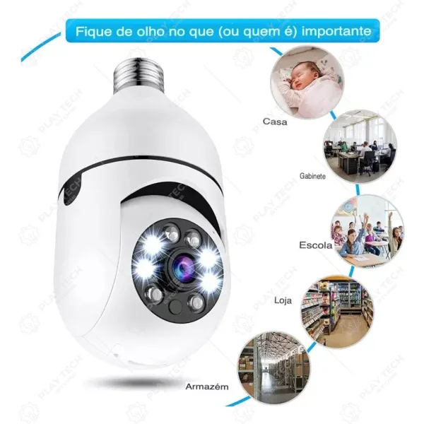Câmera Lâmpada Wi-Fi Smart Y8177 Com Alarme e Sensor de Presença Full HD 1080p - Y8177