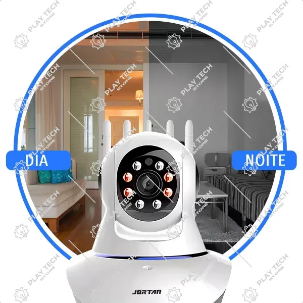 Câmera de Segurança IP Wi-Fi 3 Antenas | Full HD 1080p | Visão Noturna | Monitoramento 360° - JORTAN-IP360