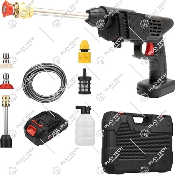 Lavadora de Alta Pressão Portátil Sem Fio | Recarregável Bivolt | 127V/220V | Preta com Mangueira de 5 Metros - XM-5S2P