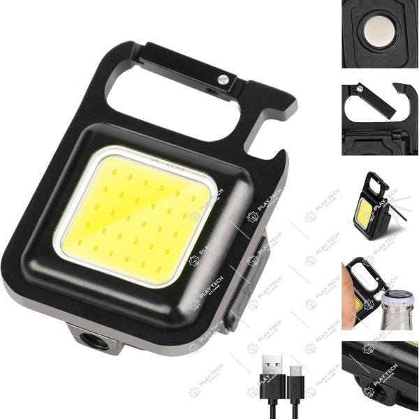 Lanterna Chaveiro COB 800 Lumens Recarregável - 3 Modos de Luz, Base Magnética e Abridor de Garrafas - CLAKAP-01