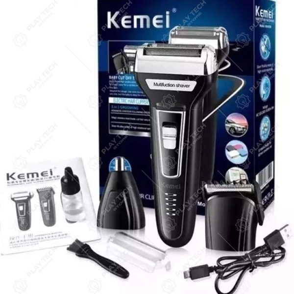 Máquina de Corte 3 em 1 Kemei Shaver KM-6558 | Barbeador Elétrico Recarregável | Bivolt - KM-6558