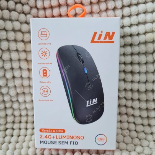 Mouse Sem Fio LIN  Bluetooth e USB 2.4GHz  LED RGB Personalizável  Ergonômico  Recarregável  - LIN-MO-WI24
