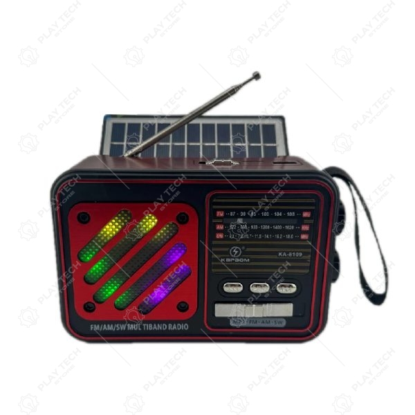 Rádio Portátil Bluetooth Painel Solar KA-8109 | Lanterna, FM/AM/SW, USB e TF - LIN-KA8109