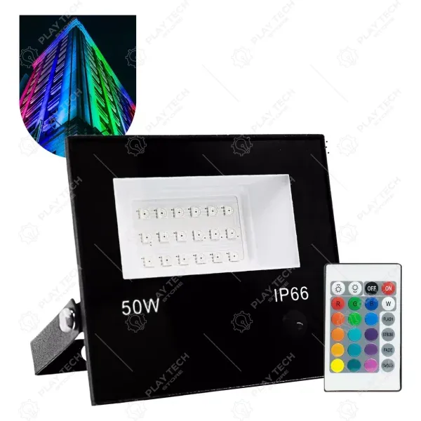 Refletor LED Holofote 50W RGB Bivolt Controle Remoto Carcaça Preto - RGB50W (4)