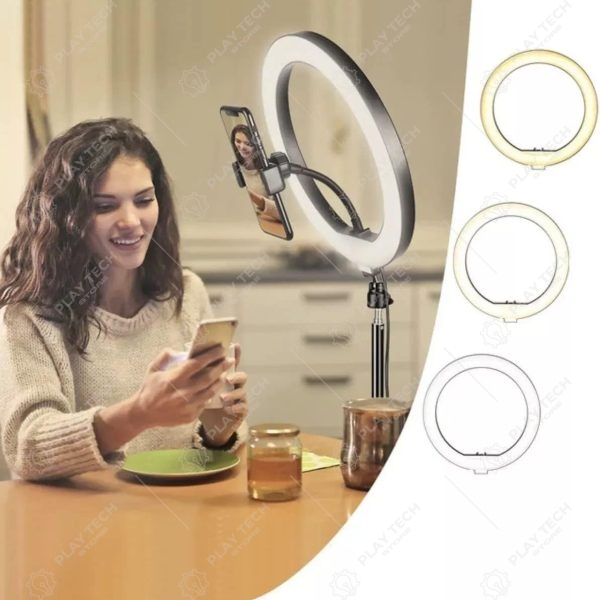 Ring Light LED de 10 Polegadas com Tripé - Ideal para Lives, Fotos e Vídeos | RL-10TRIPE