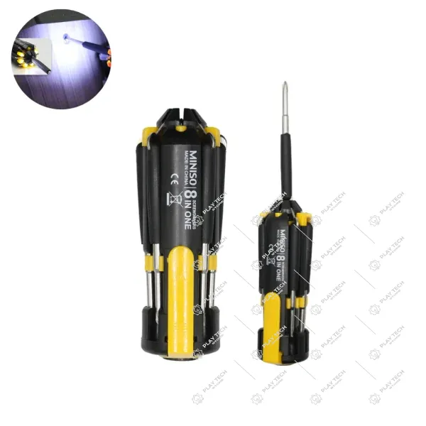Kit Chave de Fenda Phillips 8 em 1 com Lanterna 6 LEDs Portátil | KC-8LED