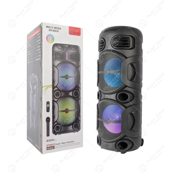 Caixa de Som SING-E ZQS12208 Subwoofer 10, Bluetooth 5.0, 80W, 4500mAh, Microfone + LED RGB  Karaokê Portátil - ZQS12208