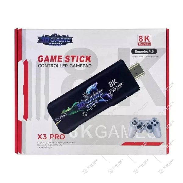 Console Game Stick X3 Pro Ultra HD 8K  64GB, 50.000 Jogos, 2 Controles Sem Fio, Emuelec 4.3  Envia do Brasil - X3-PRO-8K