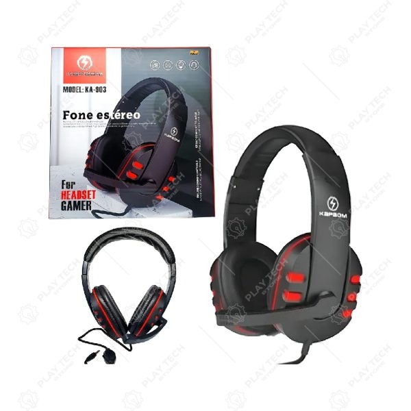 Headset Gamer KA-903 Kapbom Cancelamento de Ruído, Microfone Flexível, Conexão P2 3.5mm Vermelho - KAP-KA903-RGB