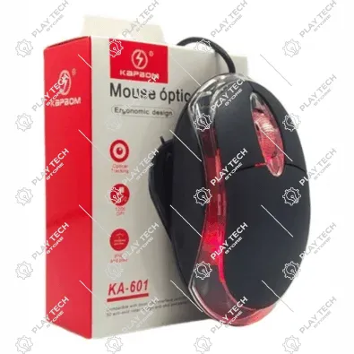 Mouse Óptico Ergonomic Design KA-601 Kapbom  USB, LED, Leve, Plug and Play, 200g  Preto - KA601-MOUSE