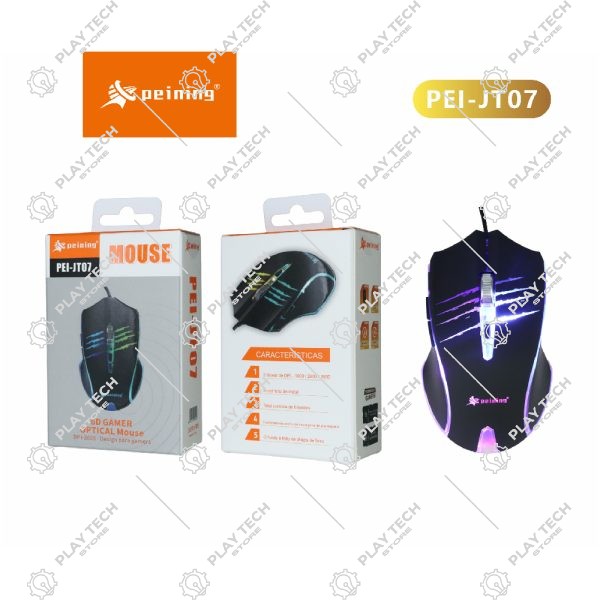 Mouse com Fio RGB PEI-JT07  6D Gamer, 3 Níveis de DPI, Scroll de Metal - PEI-JT07