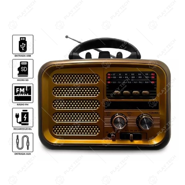 Rádio Retro Bluetooth Vintage LIN YS-223BT  5W RMS, Graves Profundos, MP3, Rádio FM, Micro SD  Portátil e Estiloso - LIN-YS223B