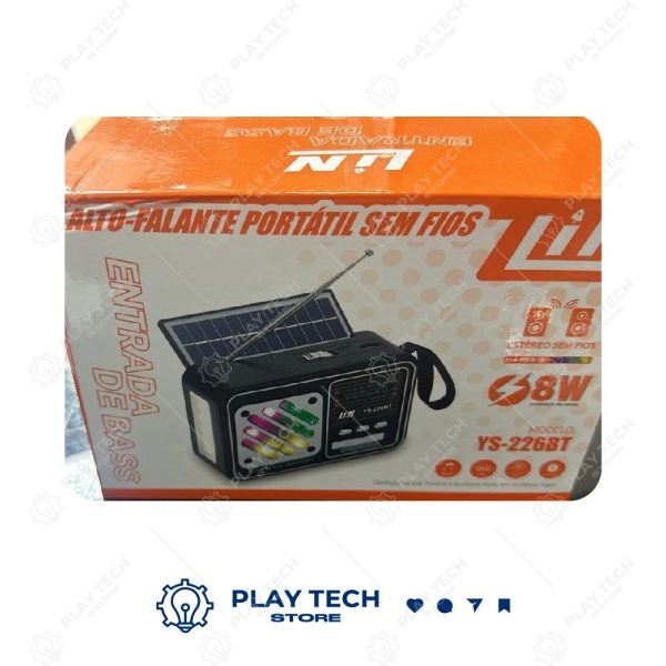 Rádio LIN 226BT  Alto-Falante Portátil Sem Fios com Bluetooth, Entrada de Bass e Painel Solar - YS-226BT
