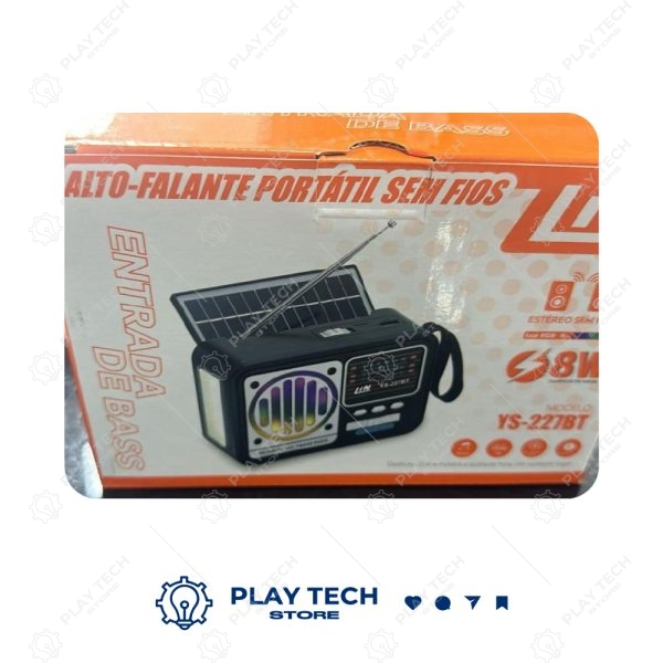 Rádio LIN 227BT  Alto-Falante Portátil Sem Fios com Painel Solar, Bluetooth 5.0 e Entrada de Bass - YS-227BT