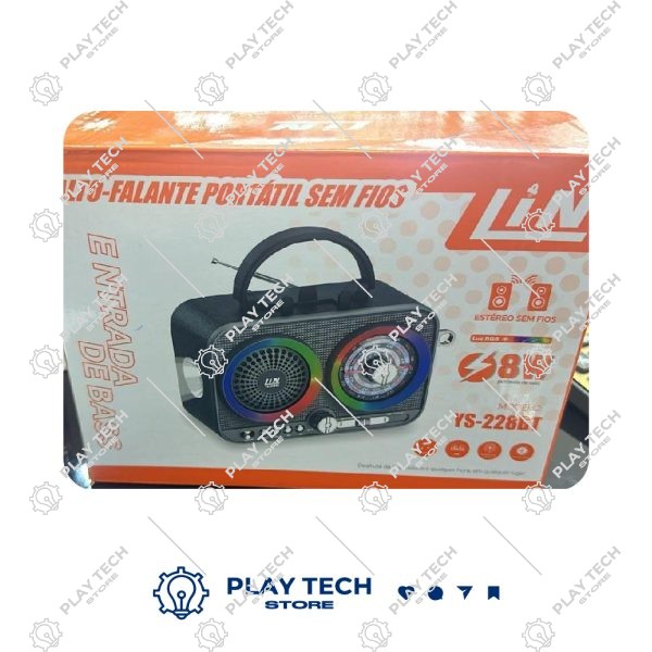 Rádio LIN 228BT | Alto-Falante Portátil Sem Fios com Bluetooth, Luzes RGB e Entrada de Bass - YS-228BT