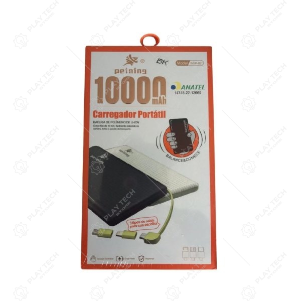 Carregador Portátil Peining WUP-951 10000mAh | Turbo Power Bank com USB e Adaptador Apple - PB-WUP951