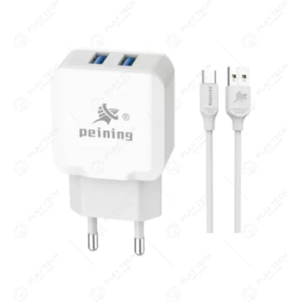 Carregador Rápido Tipo C Dual 3.1A | Bivolt, Entrada USB Dupla, Carregamento Inteligente - PEI-201