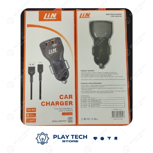 Carregador Veicular LIN 212 | Carregamento Transparente 38W com Cabo USB-C para iPhone - LC-212