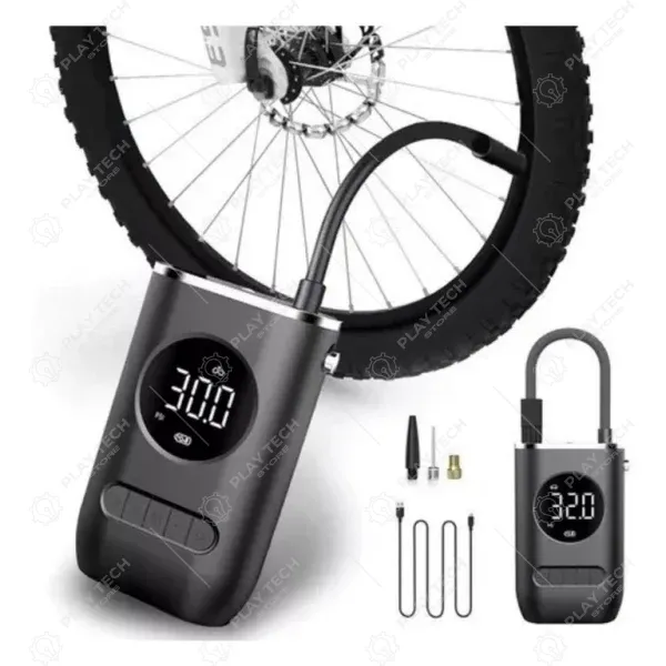Mini Compressor Digital Tippi  Bomba de Ar Elétrica Portátil com 4 Bicos, Desligamento Automático, Calibrador até 150 PSI - CMP-AR-TIPPI