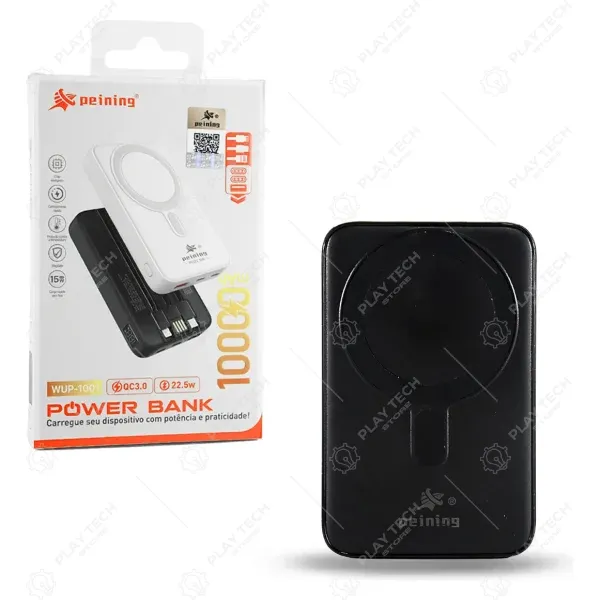 Power Bank 10000mAh Peining WUP-1001 | Carregador Portátil com Cabo USB, Proteção Contra Sobrecarga - PB-WUP1001